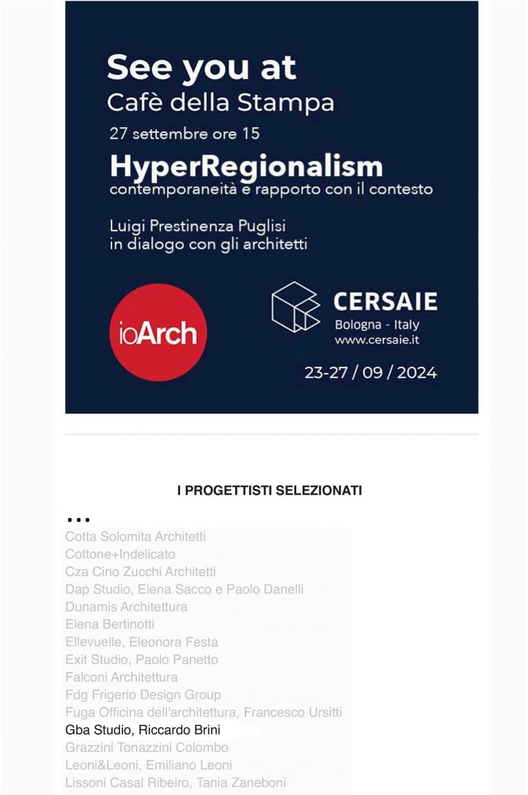 GBa Studio selezionato per HyperRegionalism al Cersaie 2024